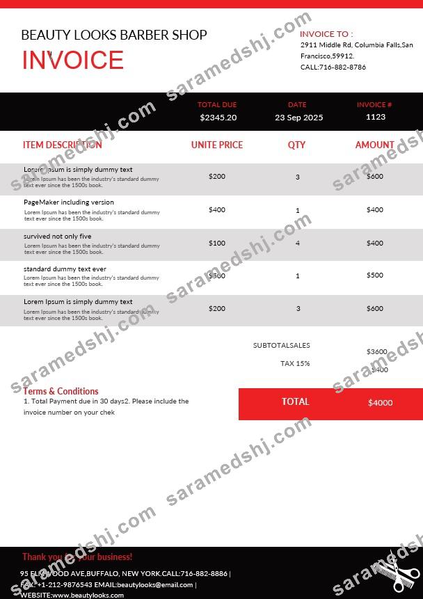 Barbershop Invoice Template